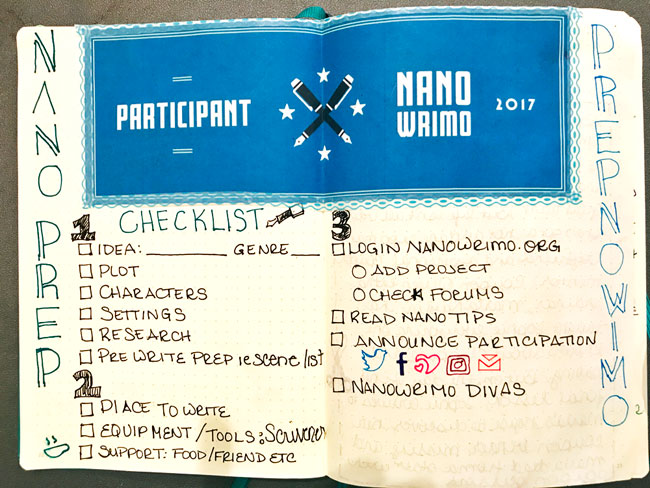 NaNoWriMo October Prep Bullet Journal Checklist